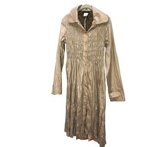 OCCO khaki leopard lining all smocked ruched poly nylon rain trench coat…